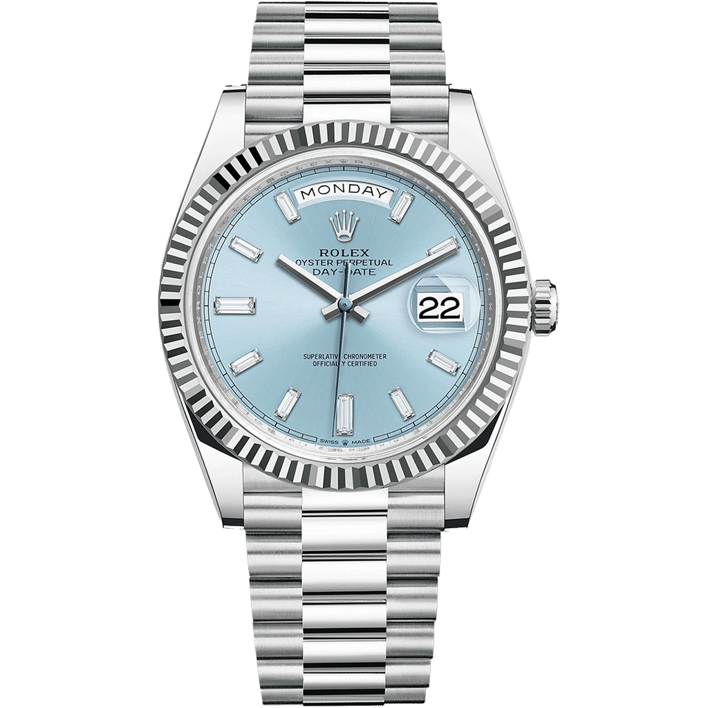 Rolex Day-Date Platinum Ice Blue Baguette Dial 40mm