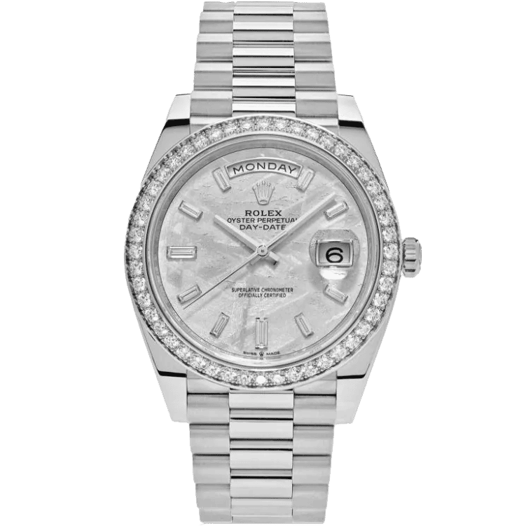 Rolex Day-Date White Gold Factory Diamond Bezel Meteorite Dial 40mm