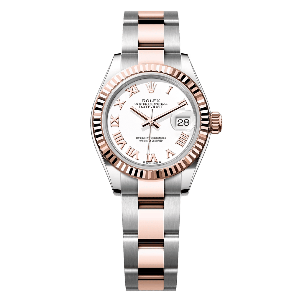 Rolex Lady Datejust Two Tone Rose Gold White Dial 28mm