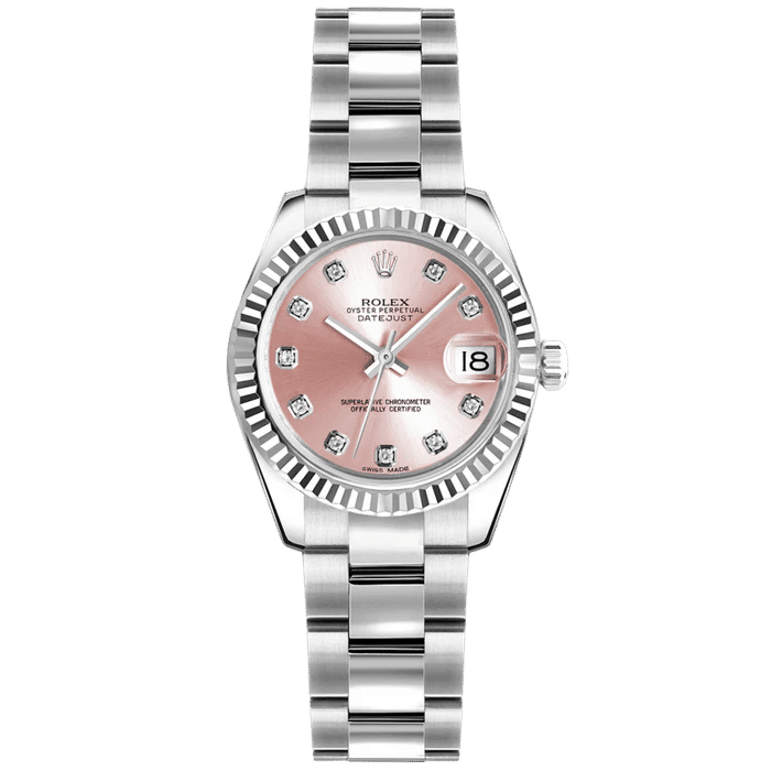 Rolex Stainless Steel Datejust On Oyster Pink Diamond Dial 26mm
