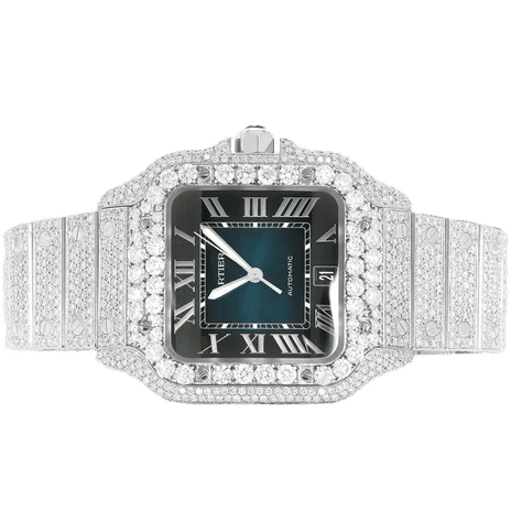 Cartier Santos De Cartier Steel 40MM - 20.50ctw Fully Iced Out