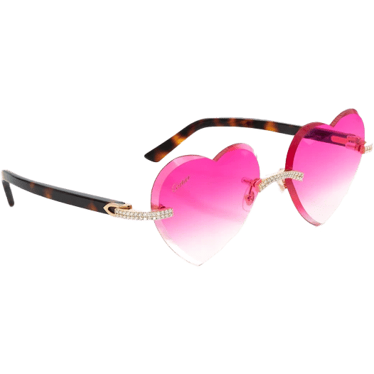 Cartier Glasses Iced Out Diamond Rimless - Pink Heart Lens - 1.60ctw - Yellow Gold
