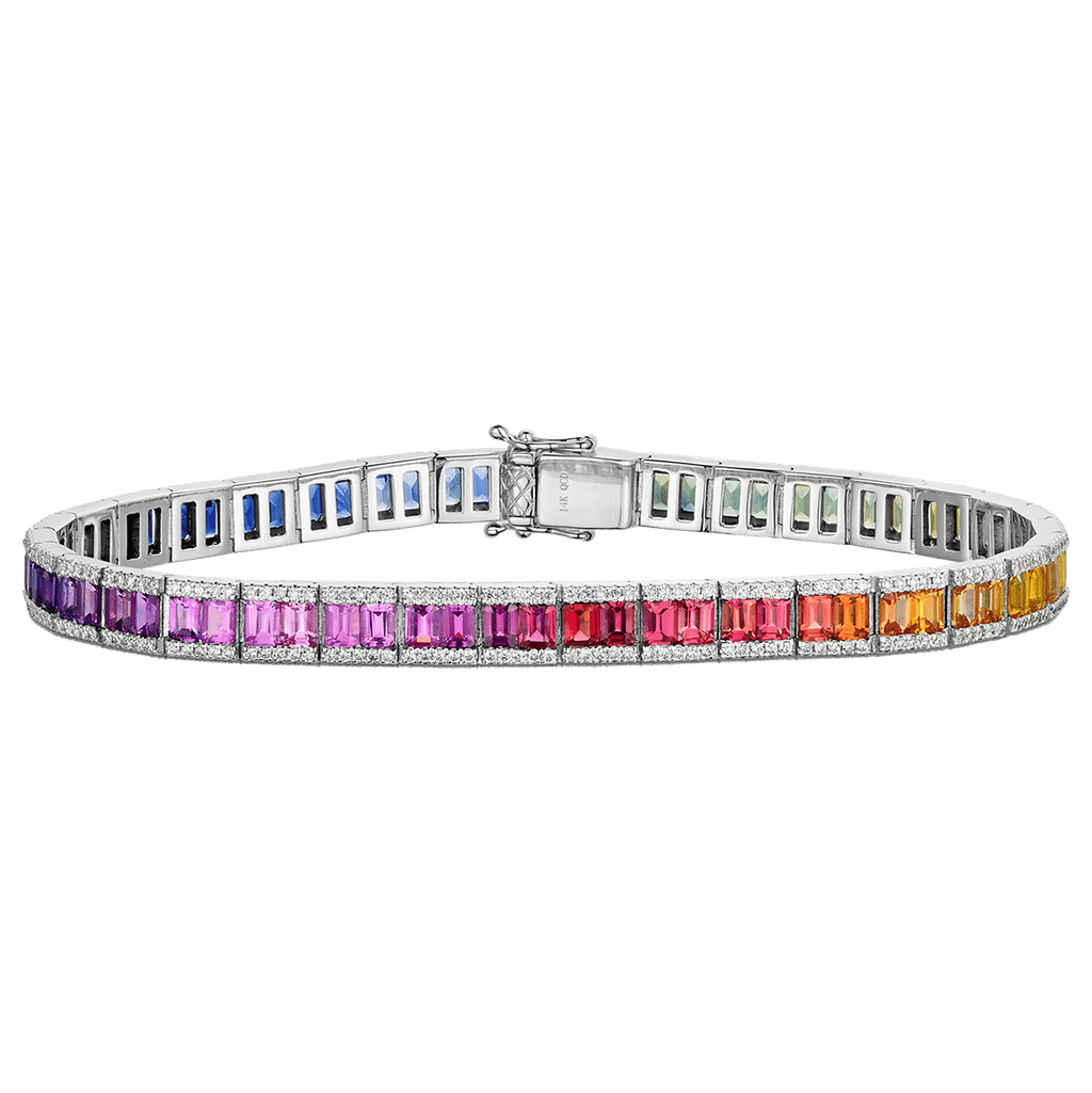 Ladies Diamond Bracelet with Rainbow Multi-Colored Sapphires 10.98 Carats