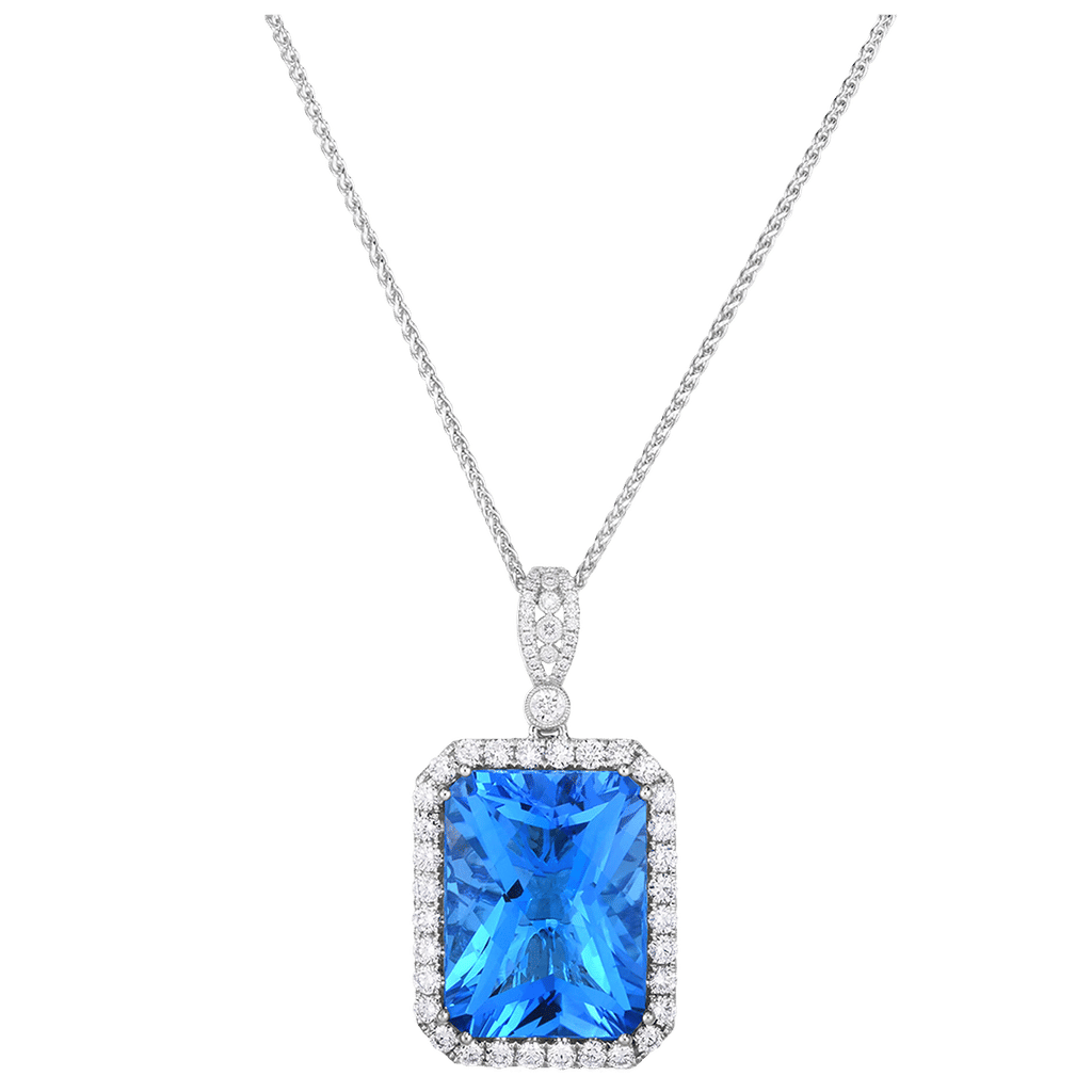 Ladies Swiss Blue Topaz and Diamond Pendant 29.38 Carat Topaz Stone