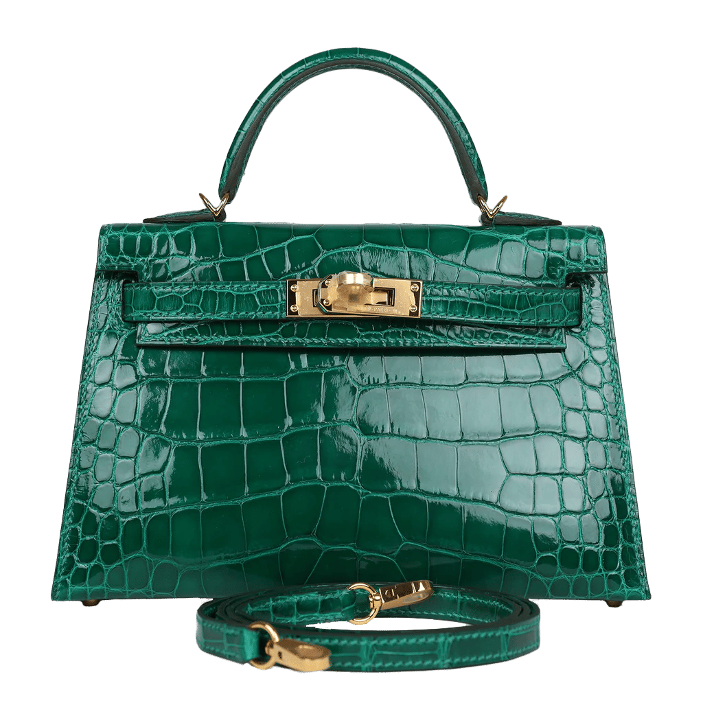 Hermès Kelly Sellier 20 Emerald Shiny Alligator Gold Hardware