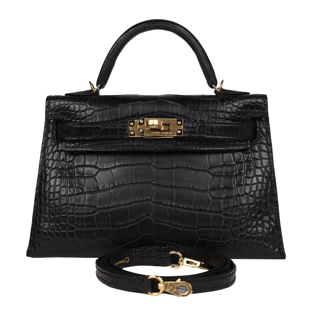 Hermès Kelly Sellier 20 Black Matte Alligator Gold Hardware