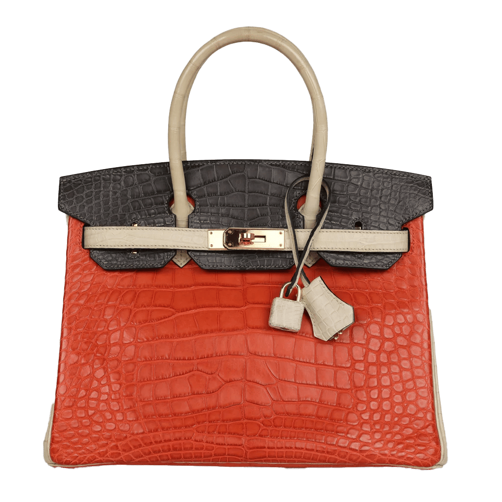 Pre-owned Hermès Special Order (HSS) Birkin 30 Beton, Graphite and Sanguine Matte Alligator Gold Hardware