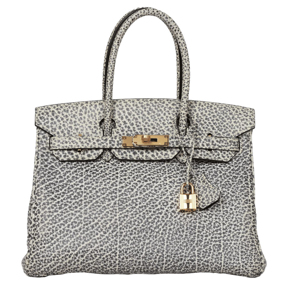 Vintage Hermès Birkin 30 White Dalmatian Buffalo Gold Hardware