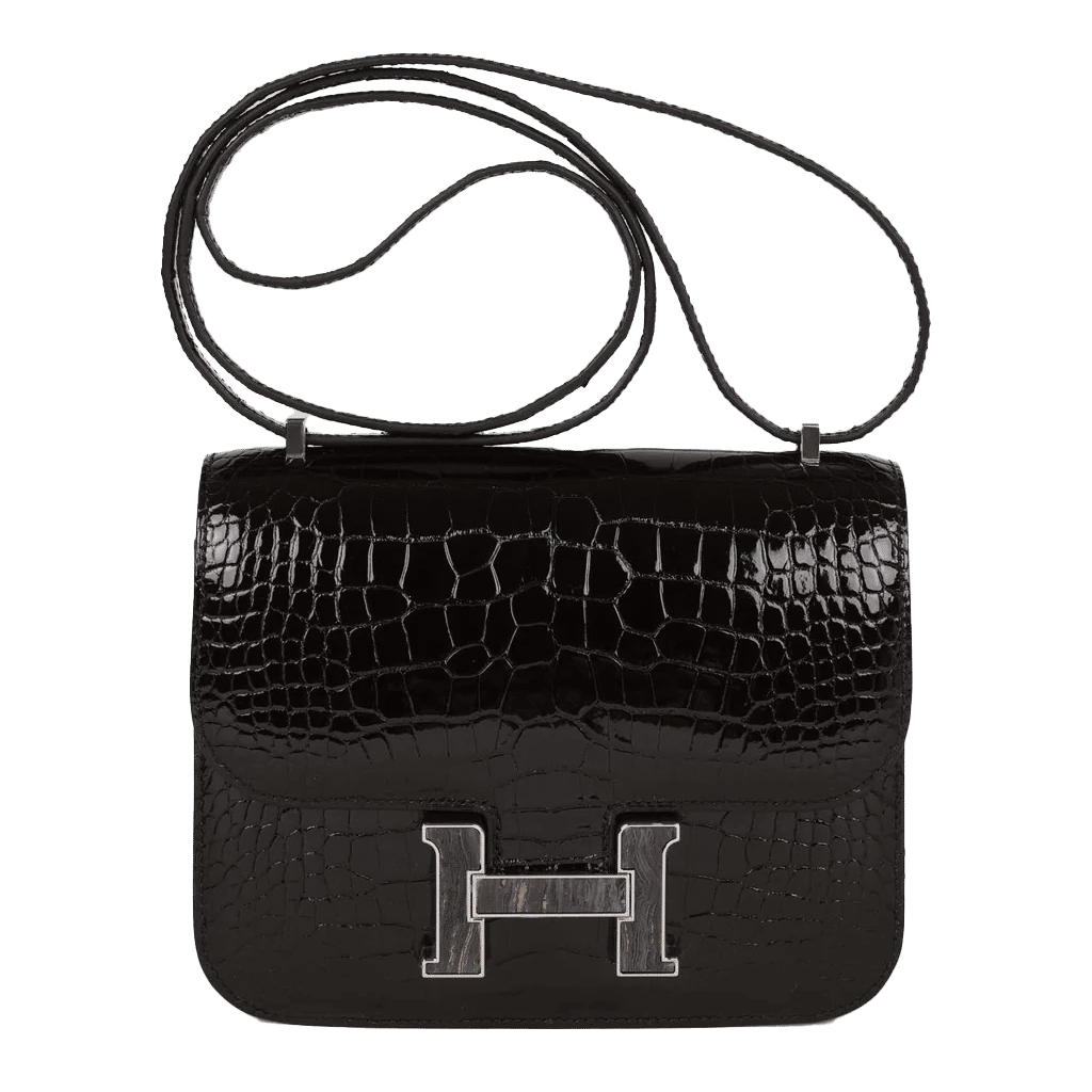 Hermès Constance 18 Black Shiny Alligator Palladium Tiger's Eye Hardware