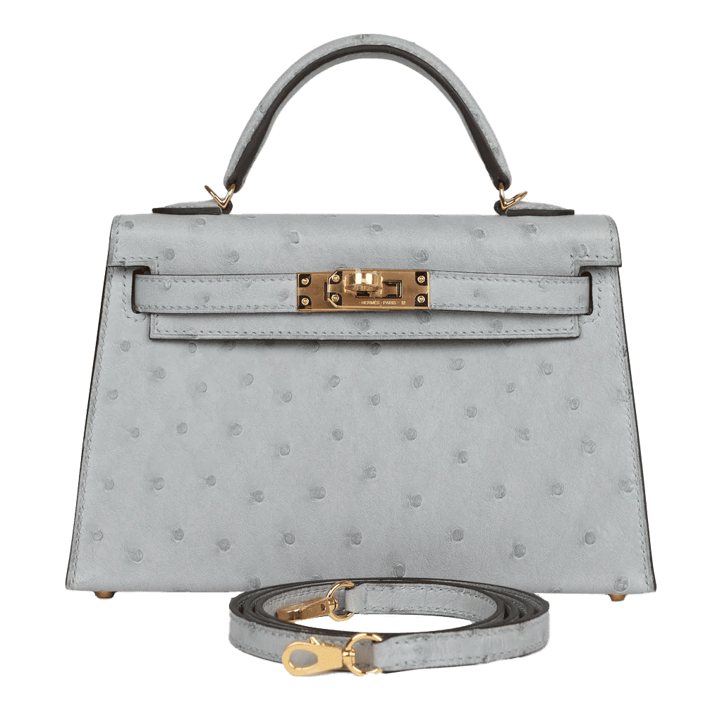 Hermès Kelly Sellier 20 Bleu Glacier Ostrich Gold Hardware