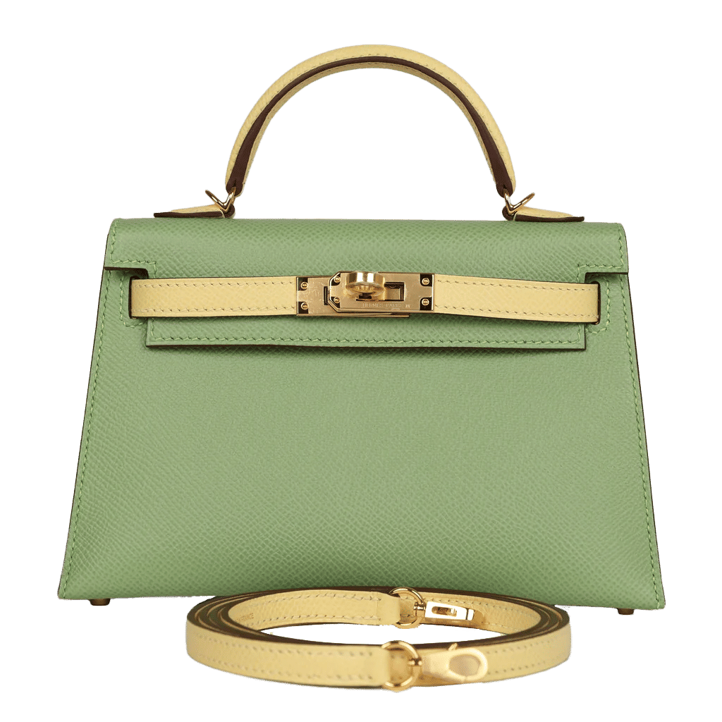 Hermès Special Order (HSS) Kelly 20 Vert Criquet and Limoncello Epsom Gold Hardware