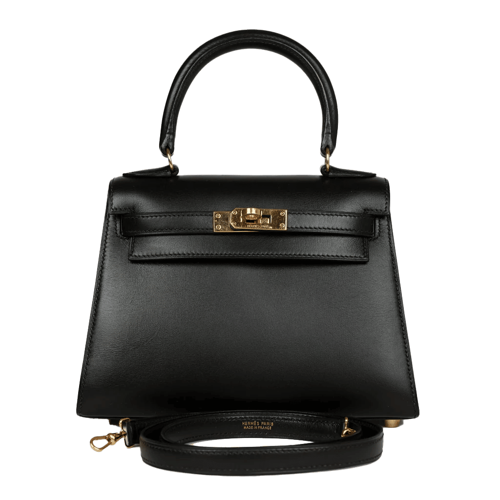 Vintage Hermès Kelly Sellier 20 Black Box Gold Hardware