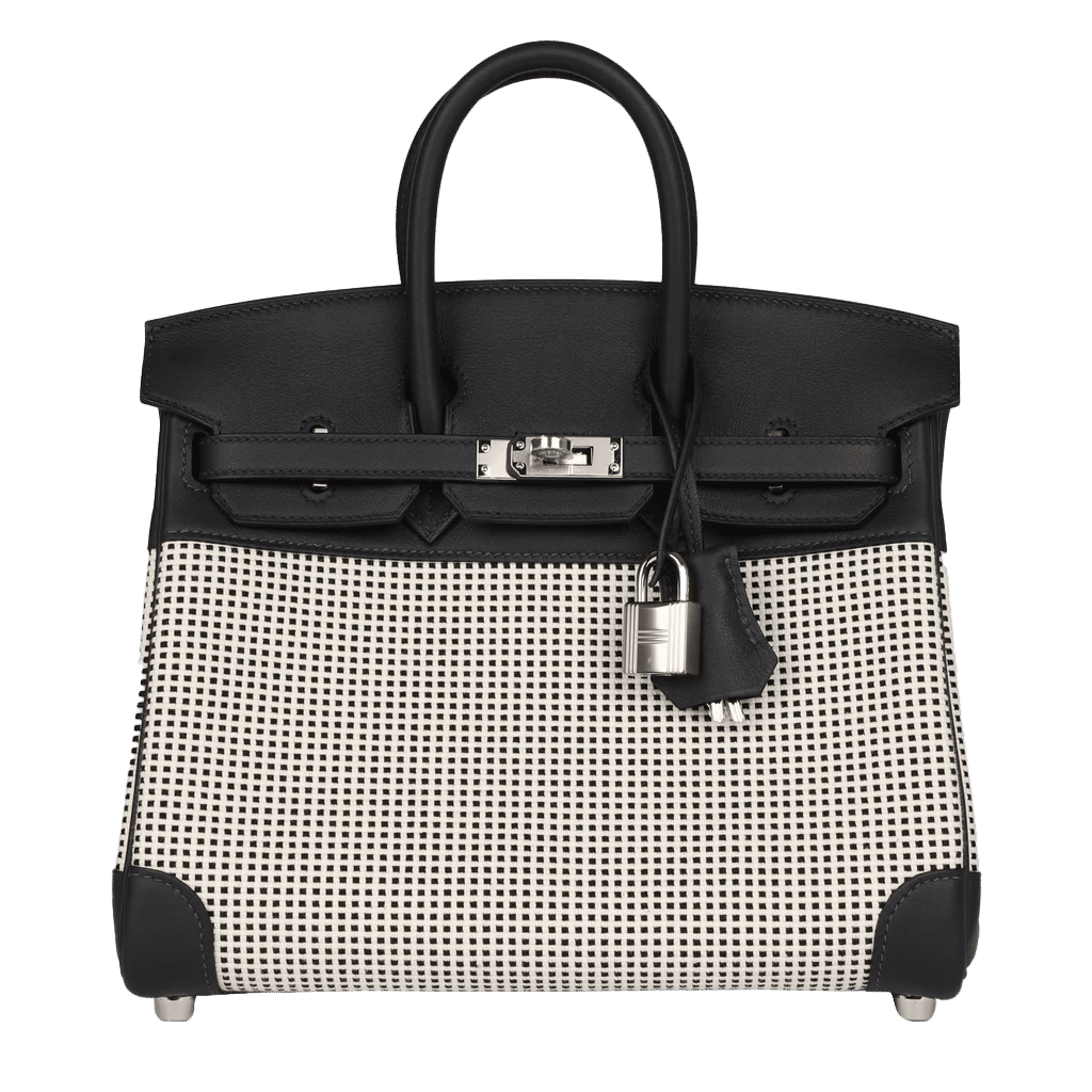Hermès Quadrille Birkin 25 Black Swift and Ecru Toile Palladium Hardware