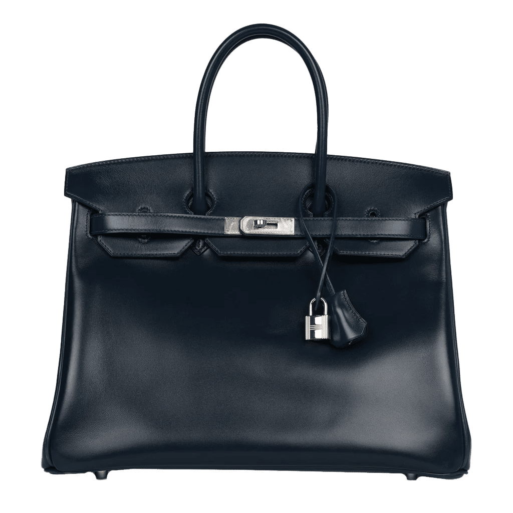Pre-owned Hermès Birkin 35 Bleu De Prusse Box Calf Guilloché Palladium Hardware