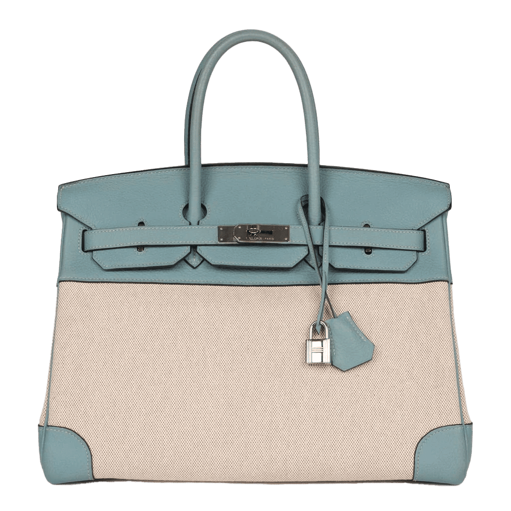 Pre-owned Hermès Birkin 35 Toile H and Ciel Clemence Palladium Hardware