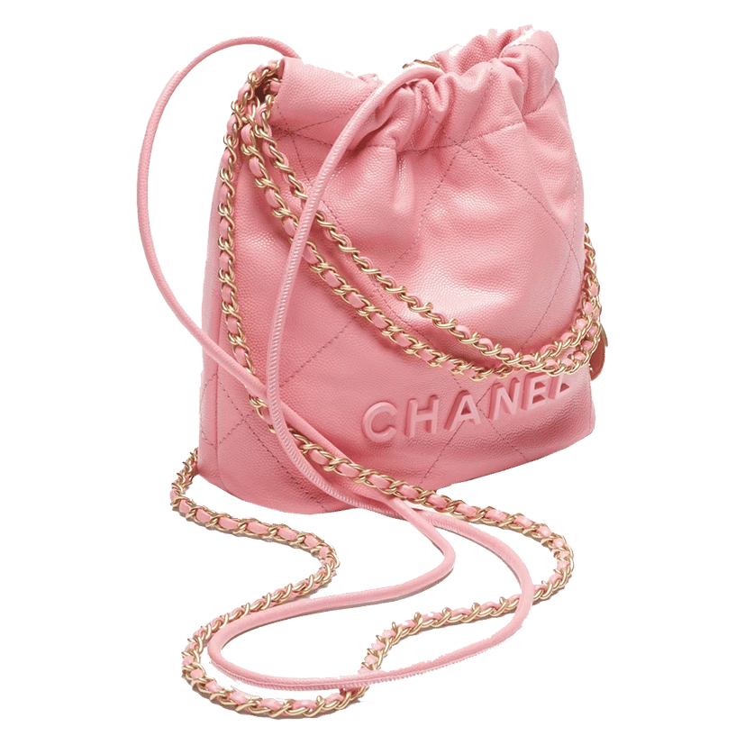 Chanel 22 Handbag Mini 23K Shiny Grained Calfskin Coral Pink