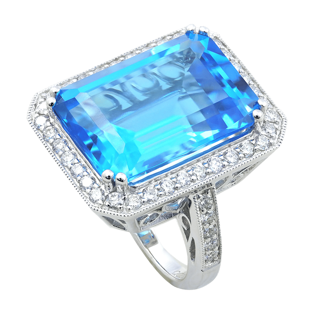 Ladies Diamond Ring with Blue Topaz 26.48 Carats
