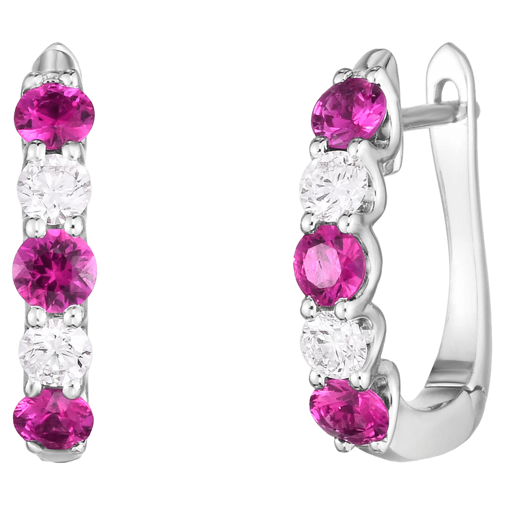 Ladies Diamond Earrings with Rubies 0.90 Carats