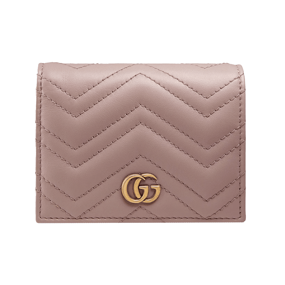 Gucci Marmont GG Card Case Wallet Matelasse Dusty Pink