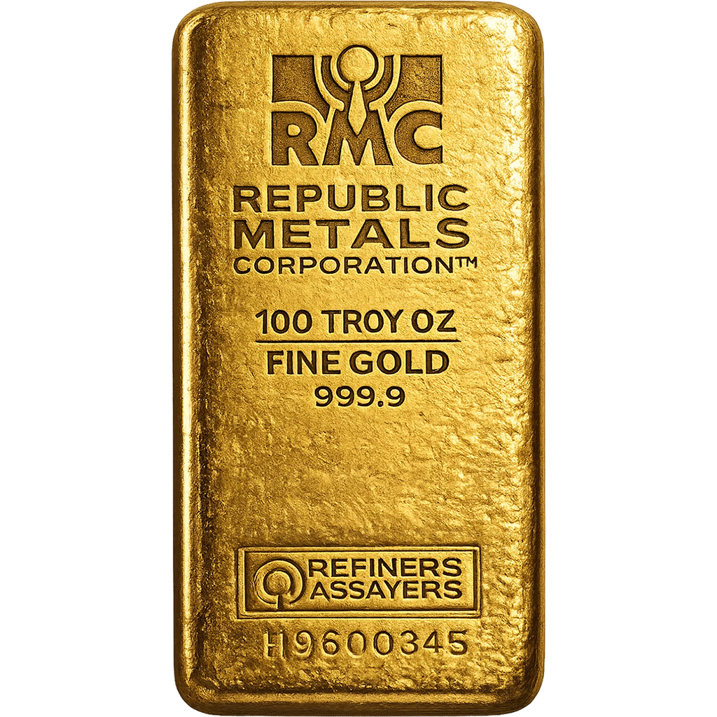 100oz Republic Metals Corp Cast Gold Bar