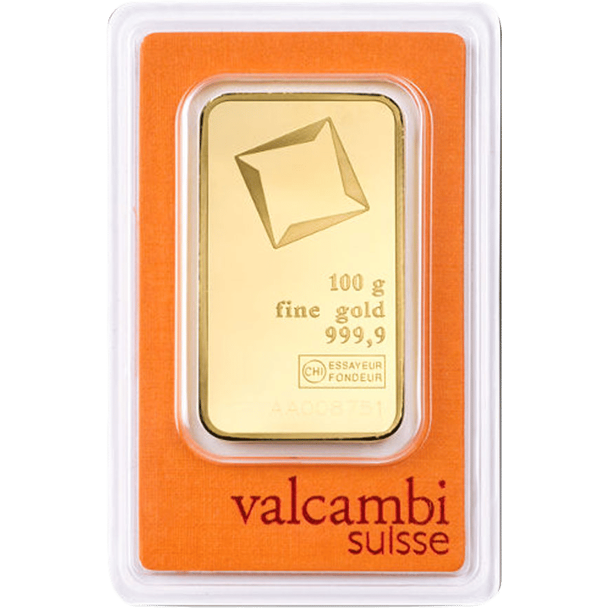 100 Gram Valcambi Gold Bar (New w/ Assay)