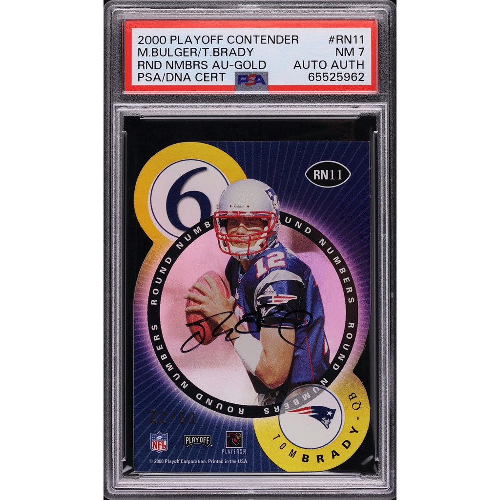 2000 Playoff Contender Round Numbers Gold Tom Brady ROOKIE AUTO /60 PSA 7 NRMT