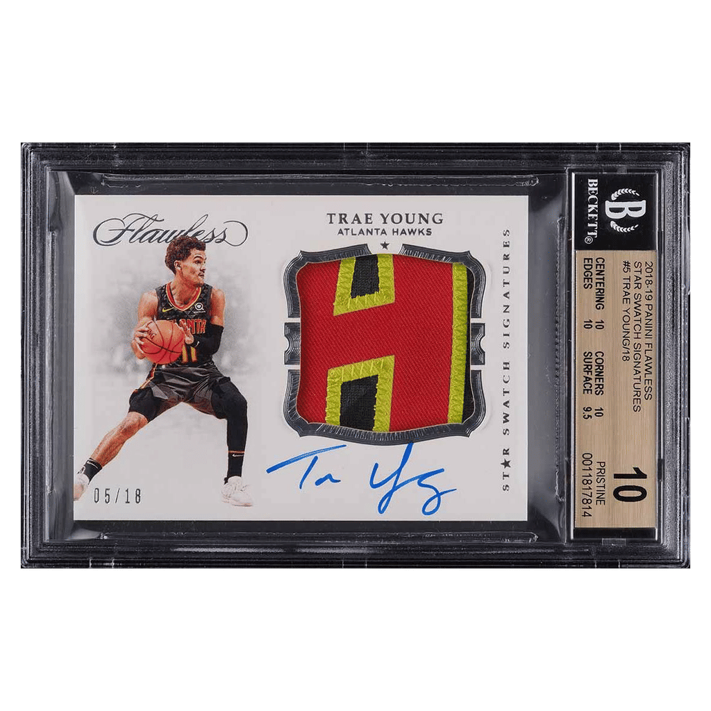 2018 Panini Flawless Star Swatch Trae Young ROOKIE PATCH AUTO /18 #SS-TYG BGS 10