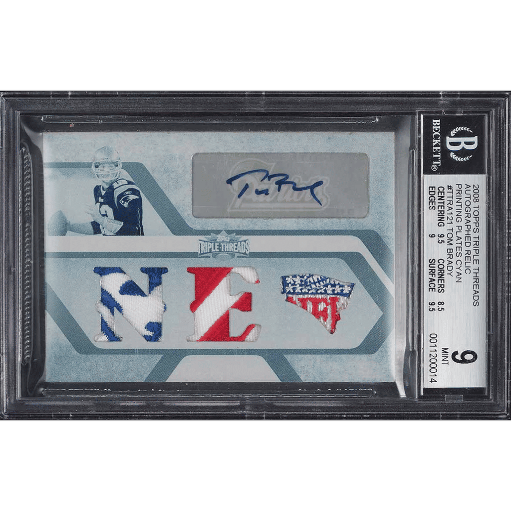 2008 Topps Triple Threads Printing Plate Tom Brady PATCH AUTO 1/1 BGS 9 MINT