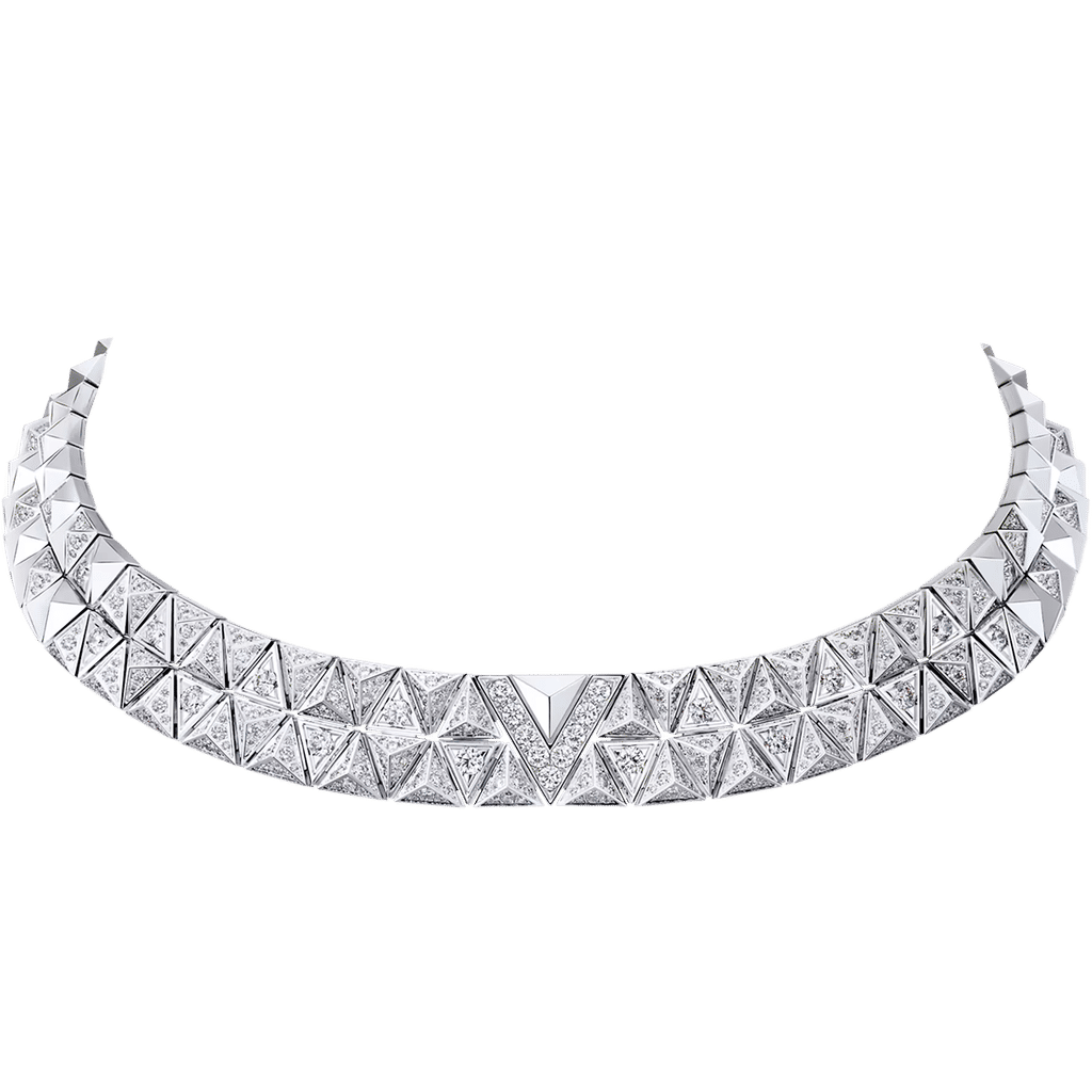 Pure V Two-Row Necklace, White Gold and Diamonds