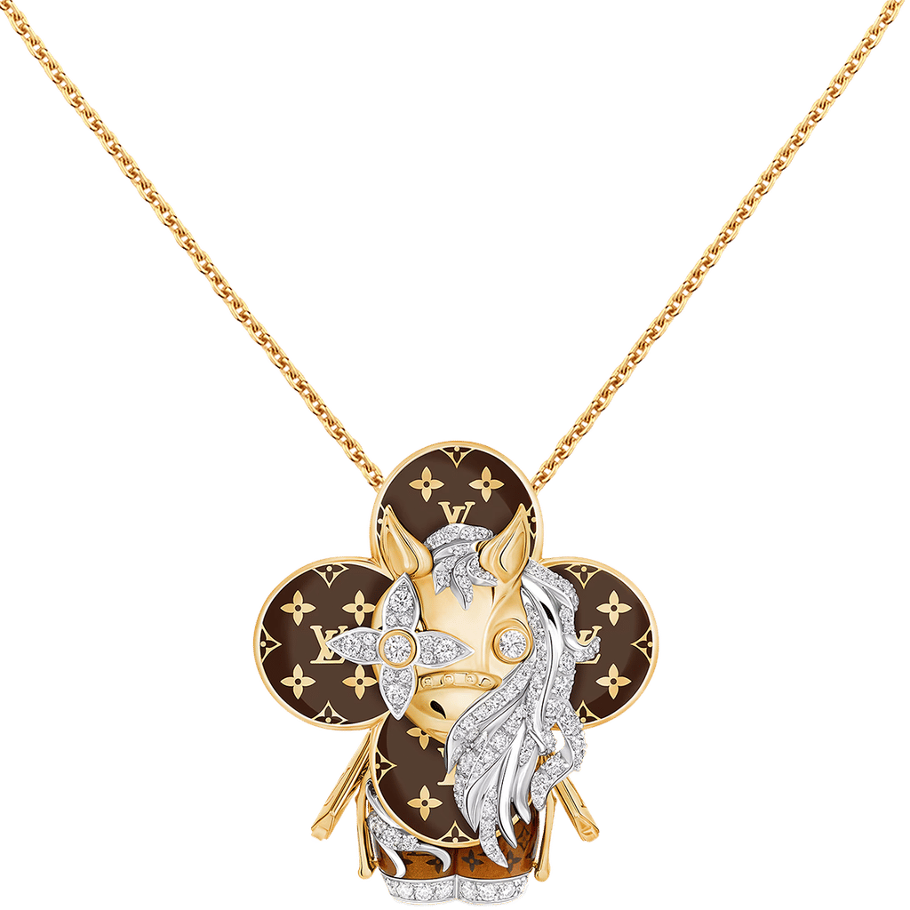 Vivienne Horse Pendant, Yellow Gold, White Gold, Lacquer & Diamonds