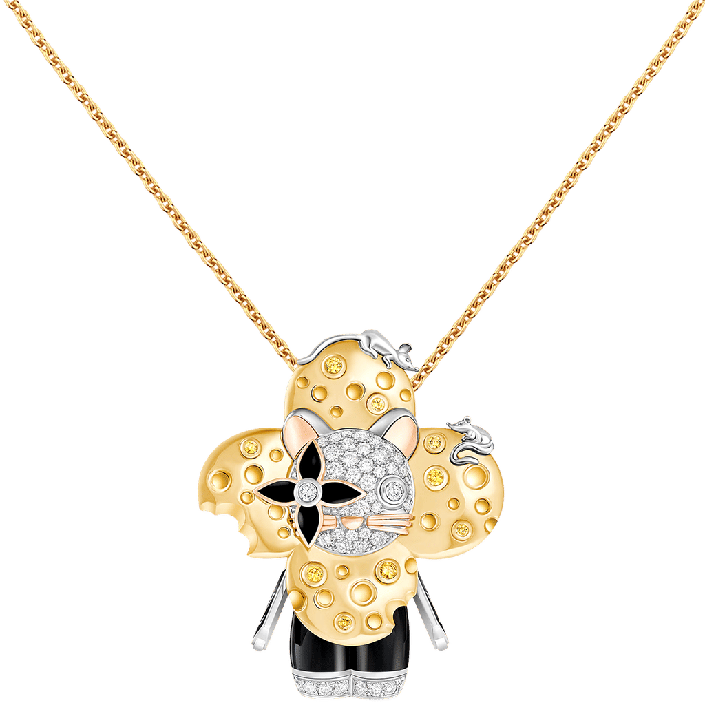 Vivienne Rat Pendant, 3 Golds, Lacquer, Diamonds & Colored Gemstones