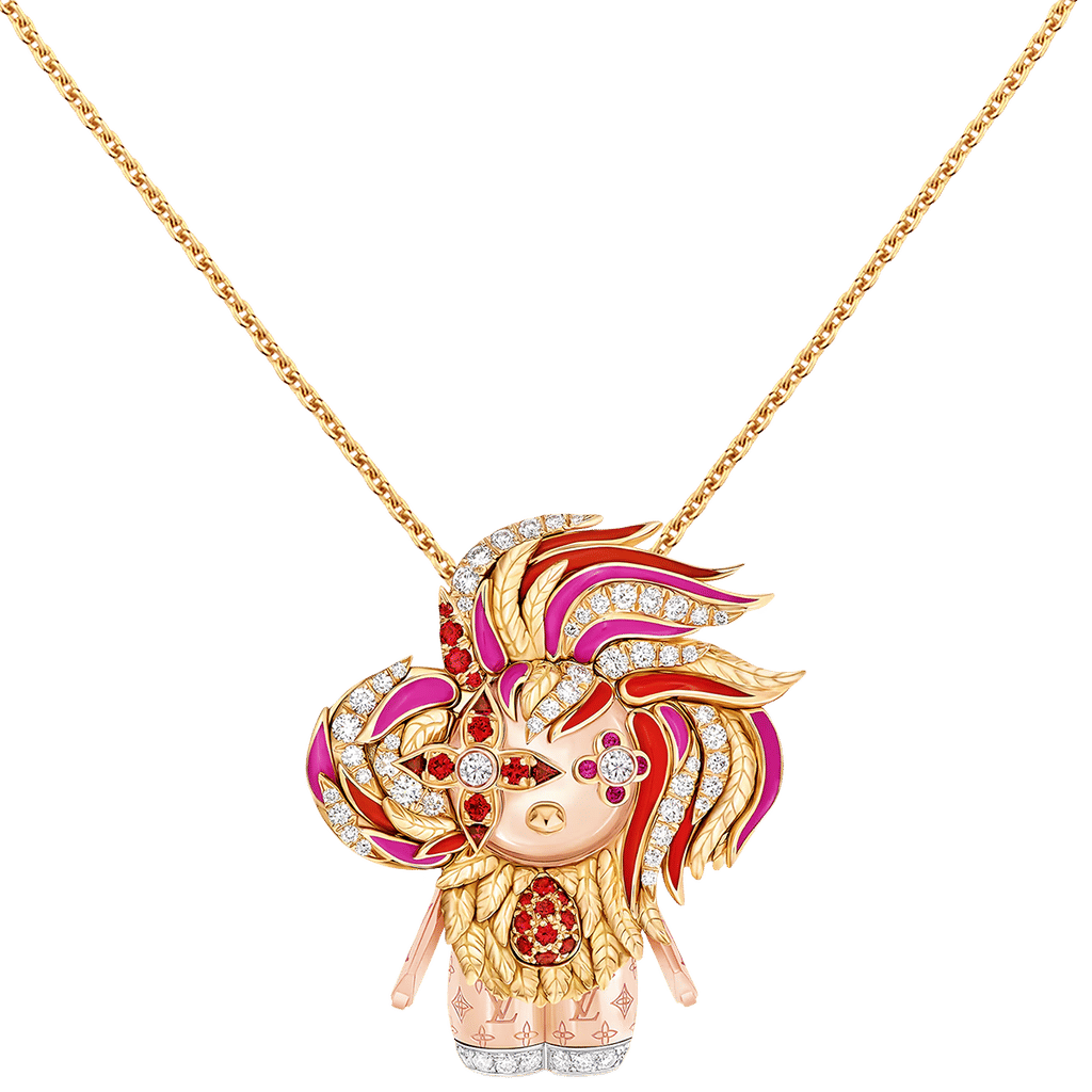 Vivienne Rooster Pendant, 3 Golds, Lacquer, Diamonds & Colored Gemstones