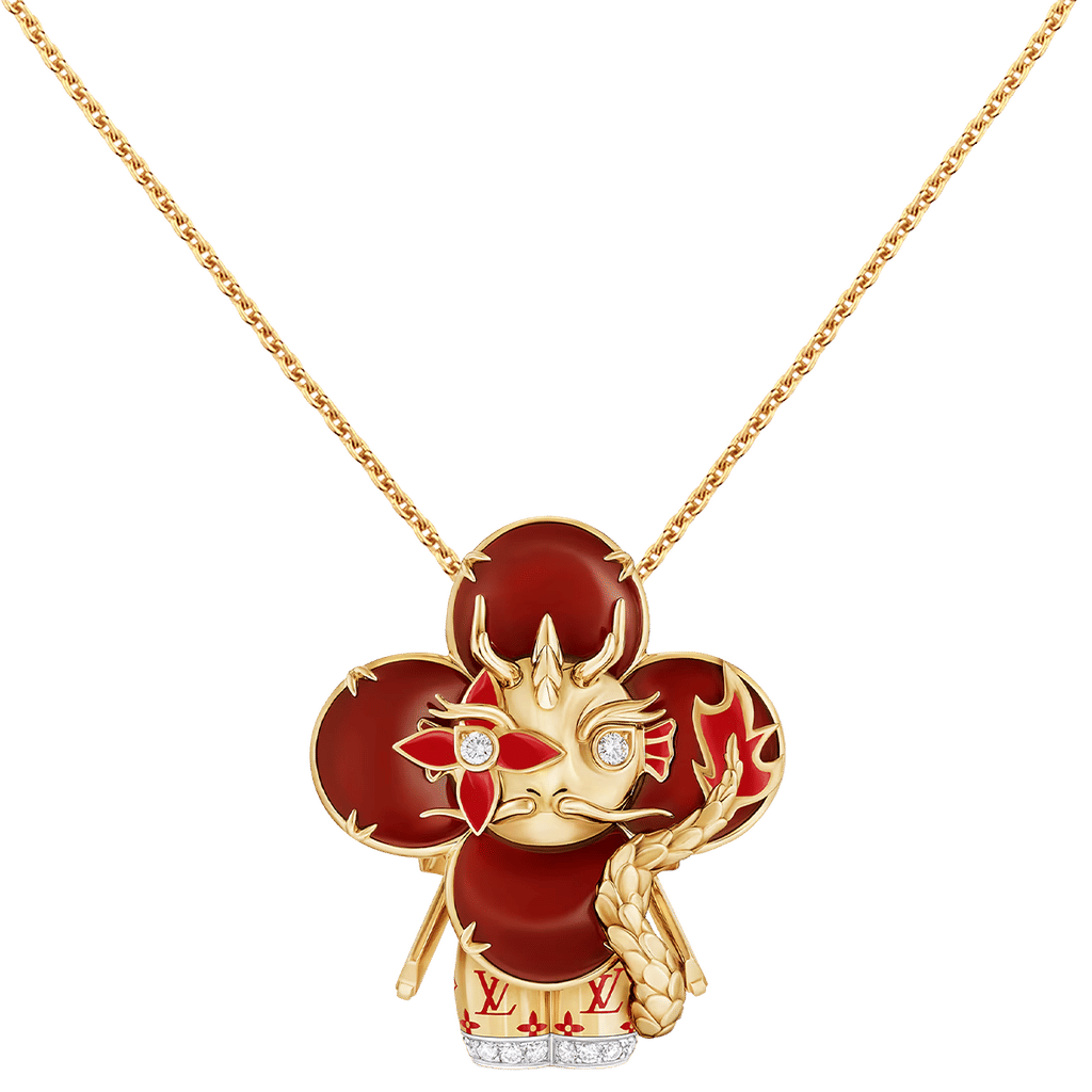 Vivienne Dragon Pendant, Yellow Gold, White Gold, Lacquer, Diamonds & Colored Gemstones