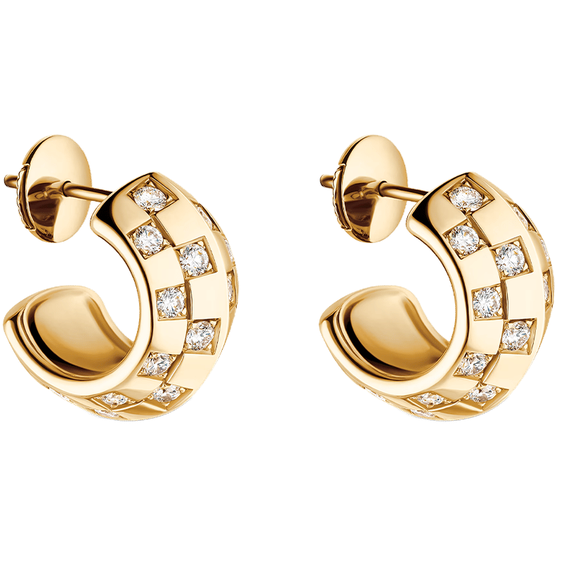 Le Damier de Louis Vuitton Double Hoops, Yellow Gold and Diamonds