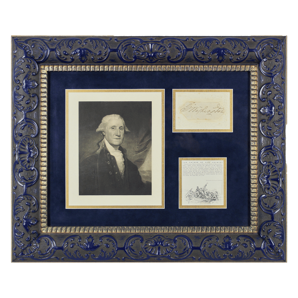 George Washington Authentic Signed 1.4x3.5 Framed Cut Signature BAS #A78926