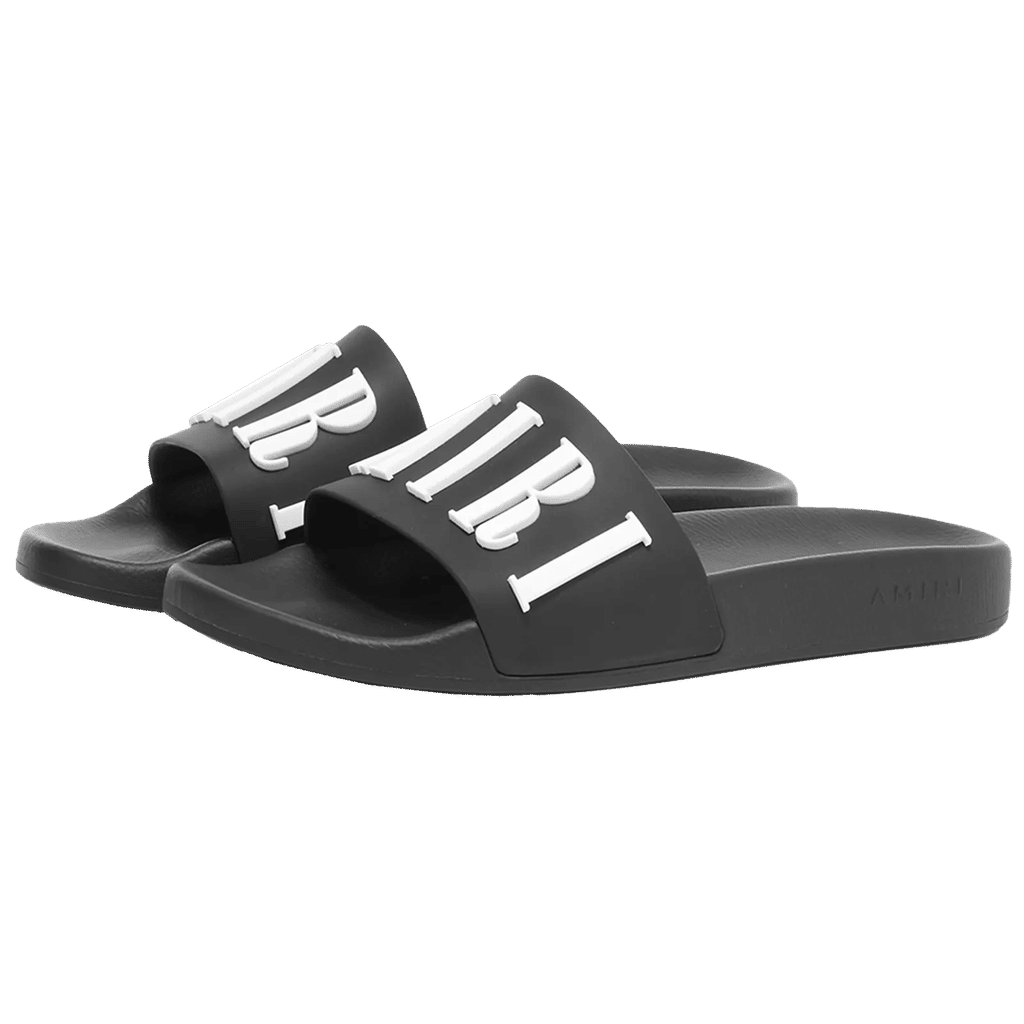 Pool Slide Debossed Logo Black Black White
