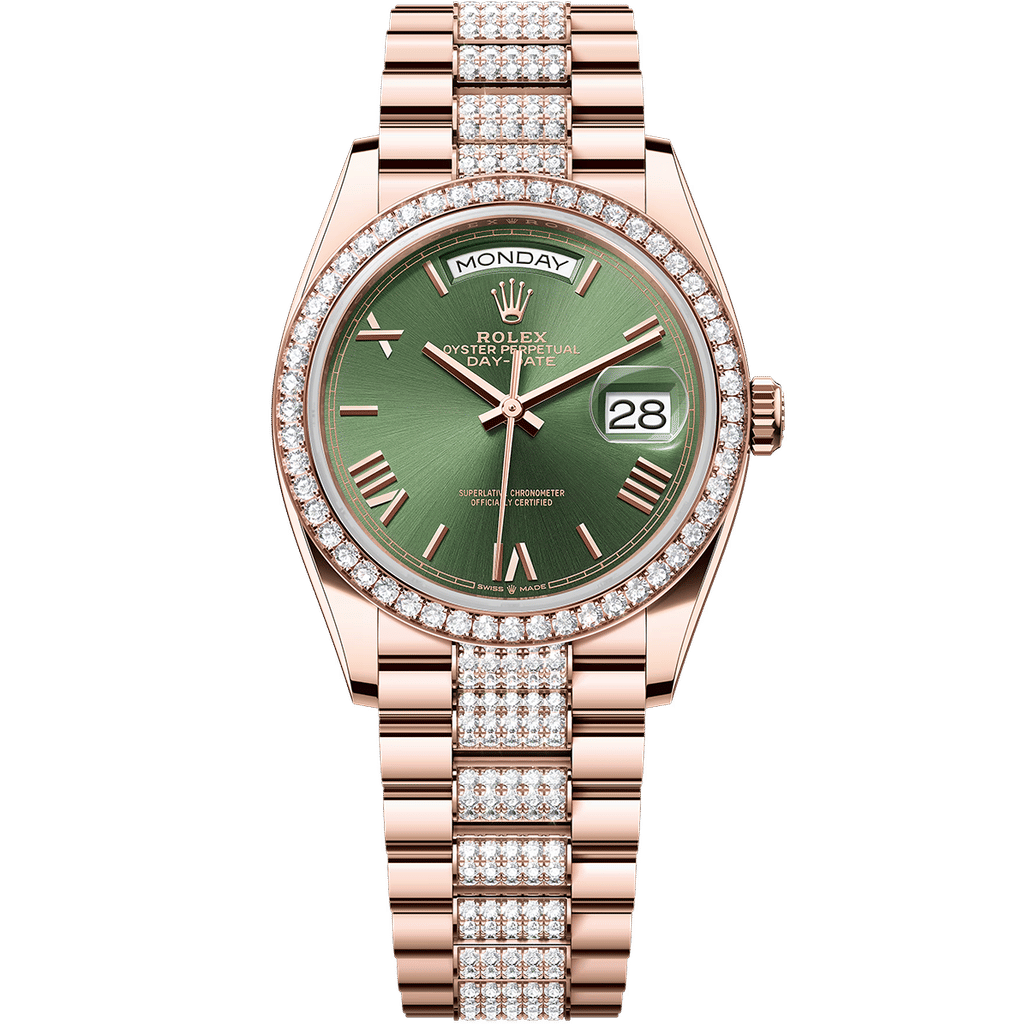 Rolex Day-Date Oyster Everose Gold and Diamonds Olive Green 36mm