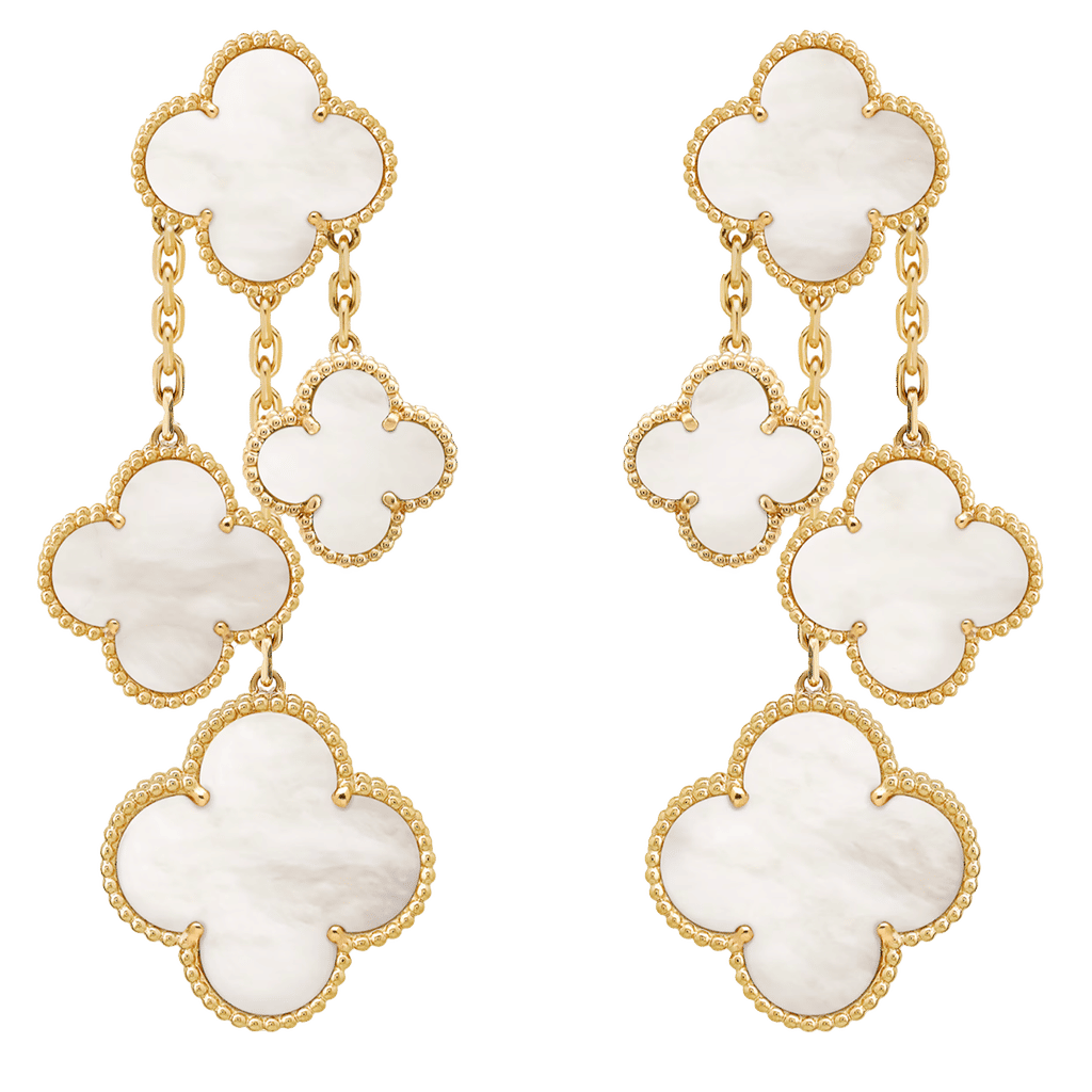 Van Cleef Magic Alhambra earrings, 4 motifs 18K yellow gold, Mother-of-pearl