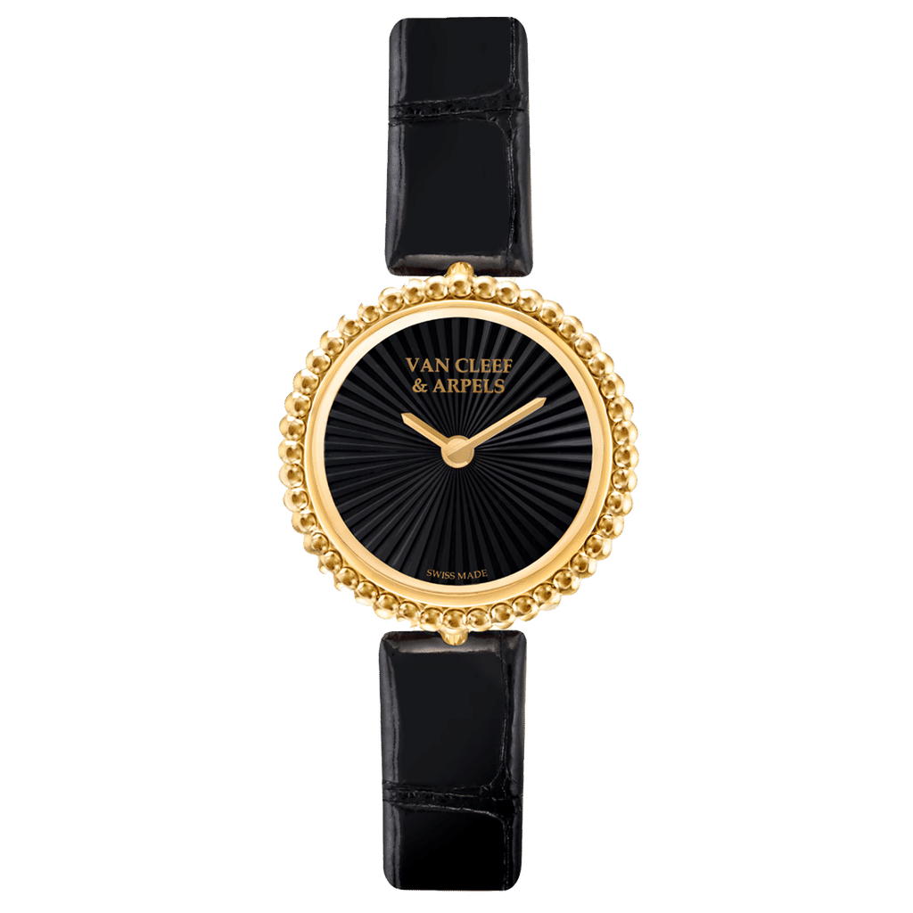Van Cleef Perlée watch, 23 mm 18K yellow gold, Onyx