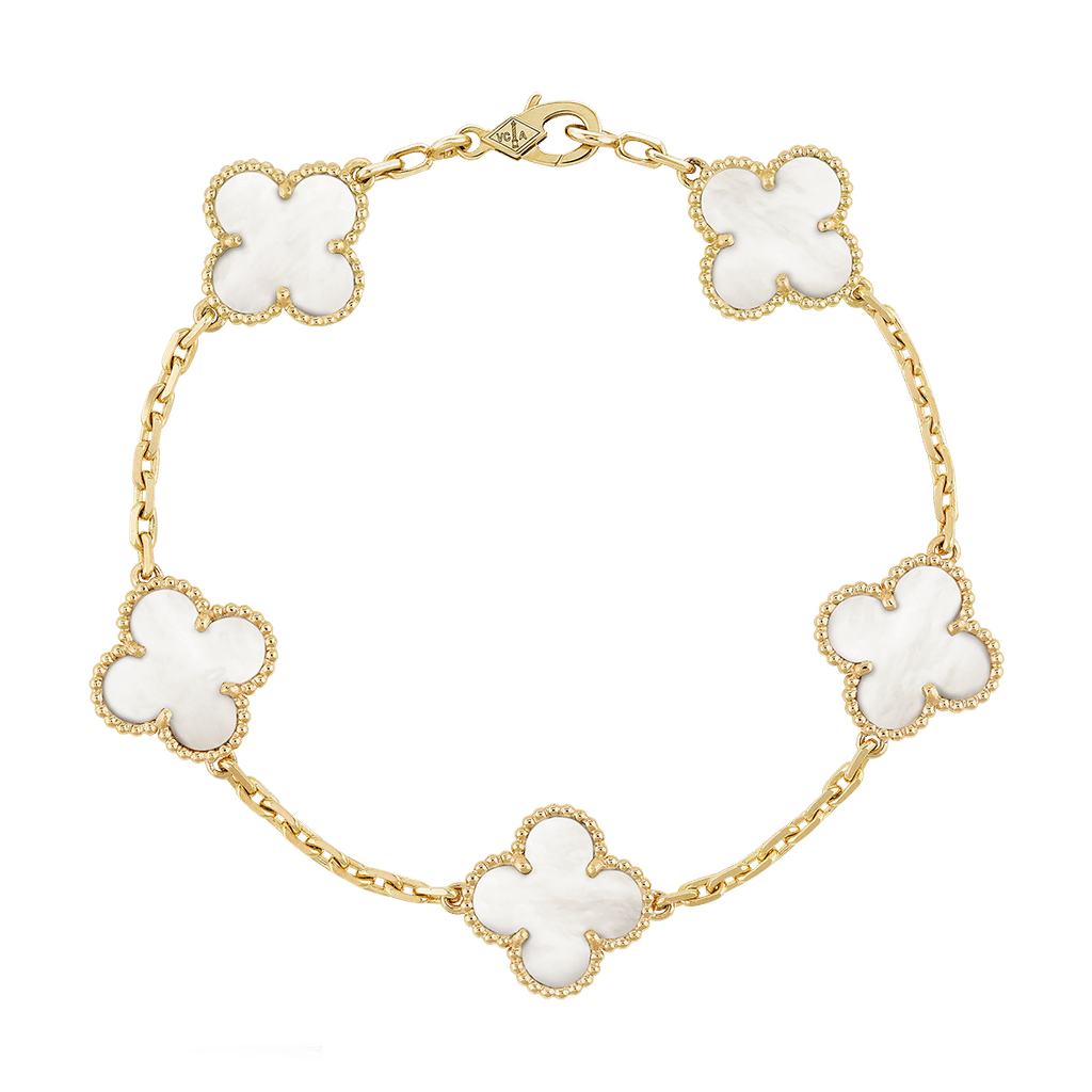 Van Cleef Vintage Alhambra Bracelet 5 Motifs 18K Yellow Gold Mother-of-pearl