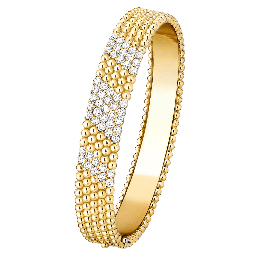 Van Cleef Perlée diamonds bracelet, 5 rows, medium model 18K yellow gold, Diamond