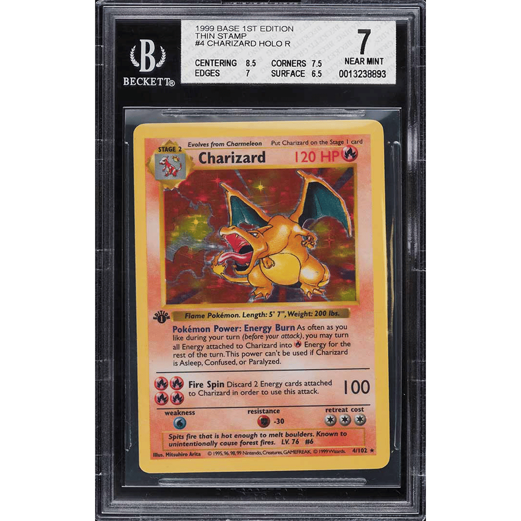 1999 Pokemon Base Set Shadowless 1st Edition Thin Stamp Holo Charizard #4 BGS 7