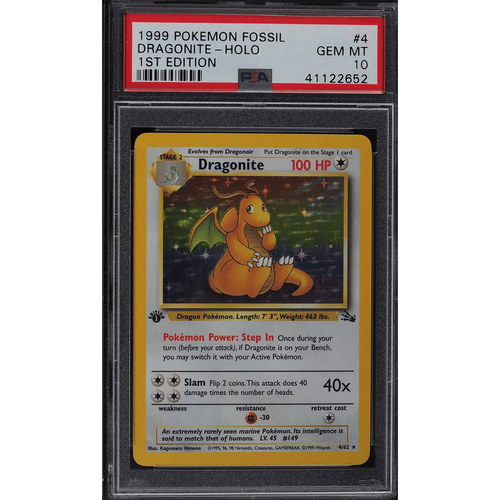1999 Pokemon Fossil 1st Edition Holo Dragonite #4 PSA 10 GEM MINT