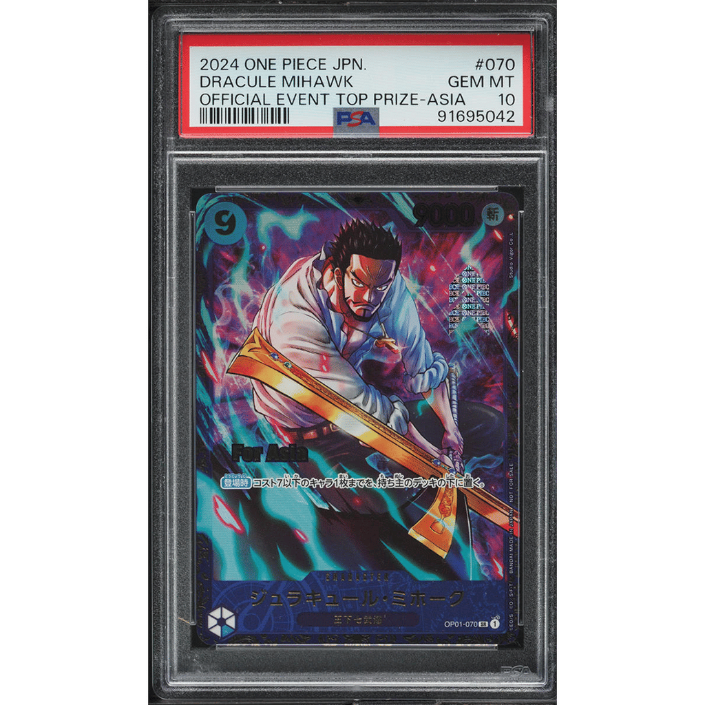 2024 One Piece Japanese Promo Official Top Prize Asia Dracule Mihawk PSA 10