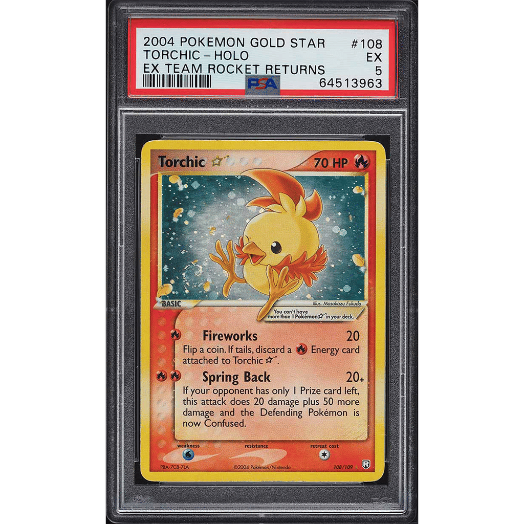 2004 Pokemon EX Team Rocket Returns Holo Torchic Gold Star #108 PSA 5 EX