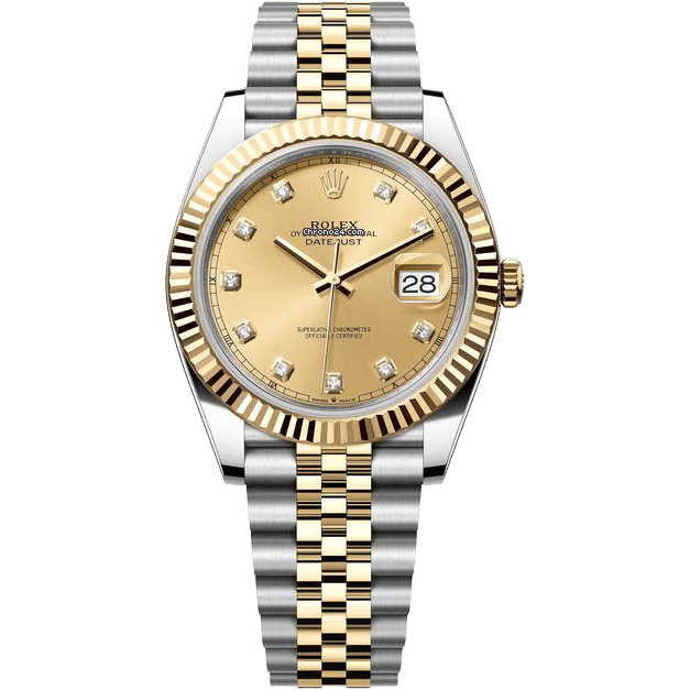 Rolex Datejust Champagne Two Tone Yellow Gold Diamond Dial 41mm