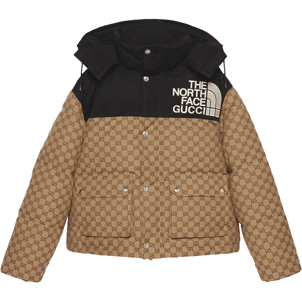 Gucci x The North Face Womens GG Padded Short Jacket Black Ebony Beige