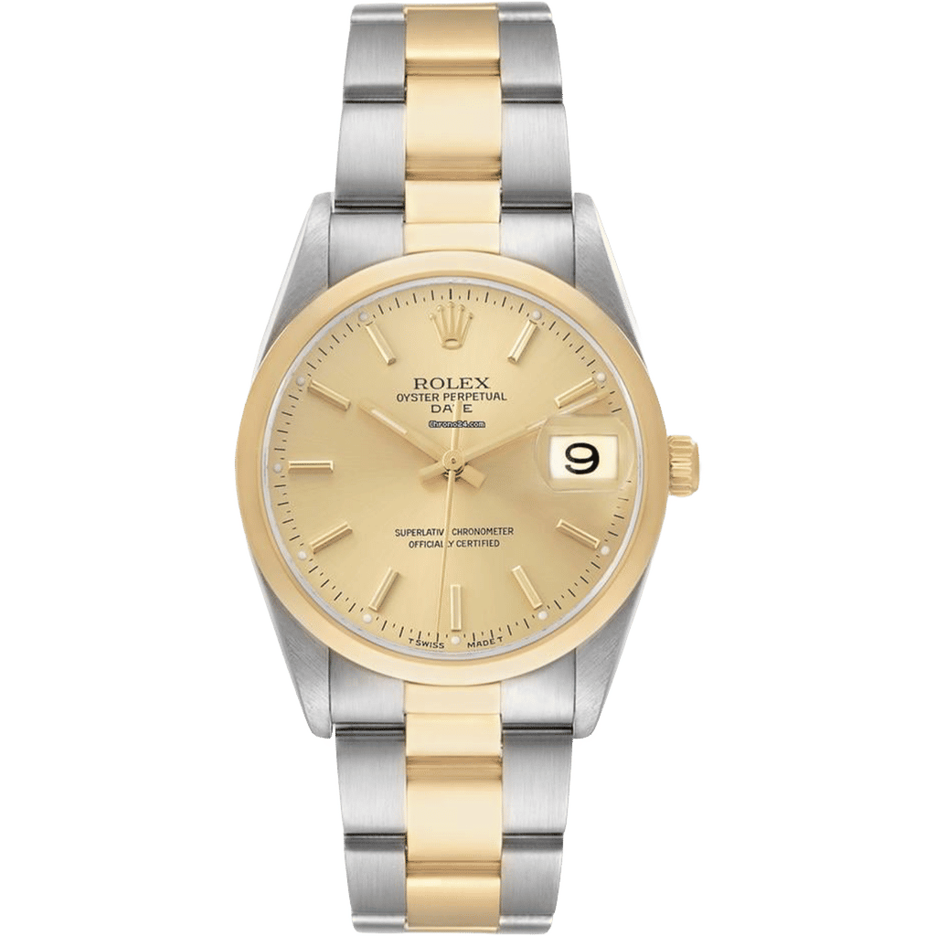 Rolex Oyster Perpetual Date Steel Yellow Gold Champagne Dial 34mm