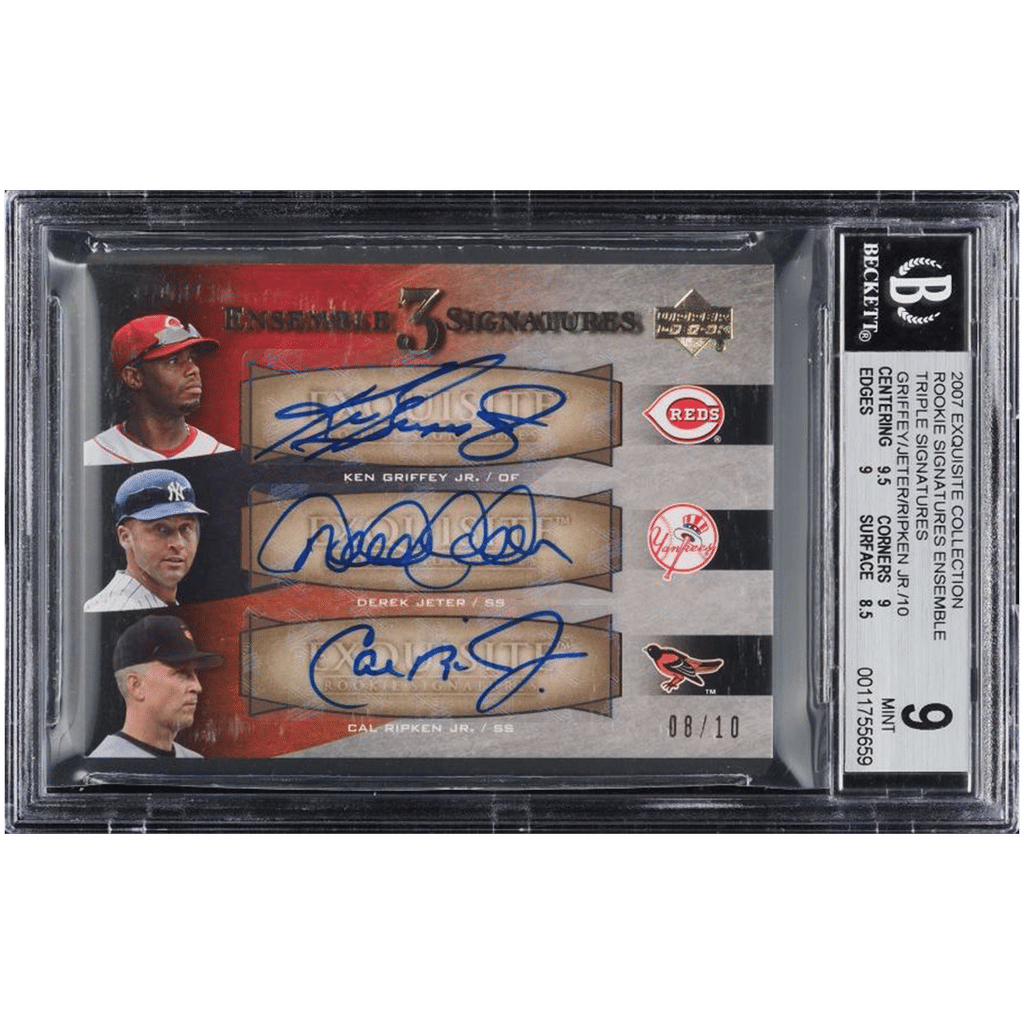 2007 Exquisite Collection Ken Griffey Derek Jeter Cal Ripken Jr. AUTO /10 BGS 9