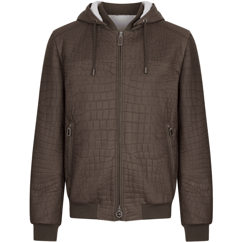 Stefano Ricci Rubberised Crocodile Leather Hooded Blouson